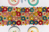 Handmade Fleur Raffia Flower Table Runner, Multicolor Flowers Woven Tabletop