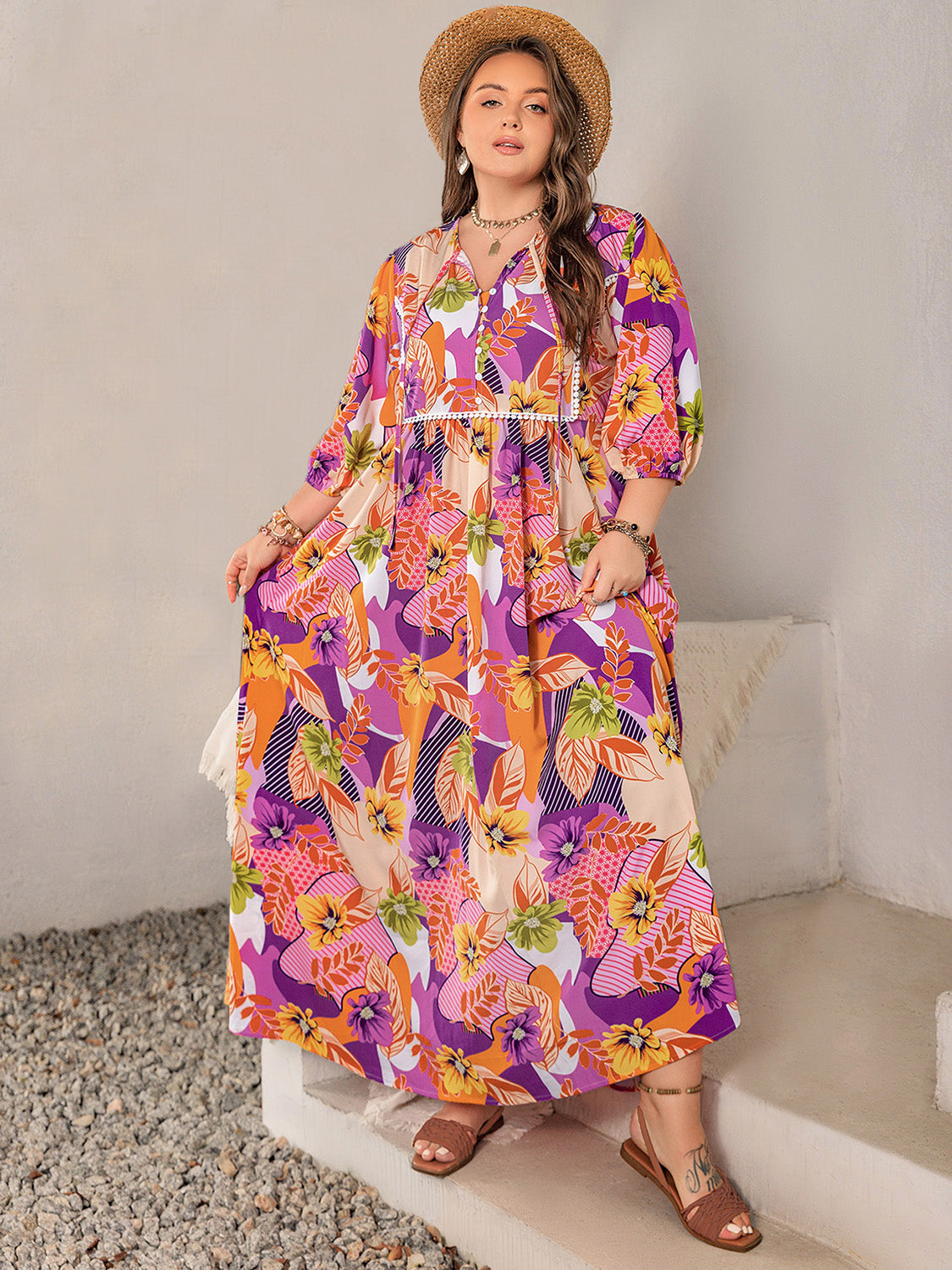 Plus Size Tie Neck Maxi Dress