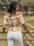 Ruffled Off-Shoulder Short Sleeve Boho Top