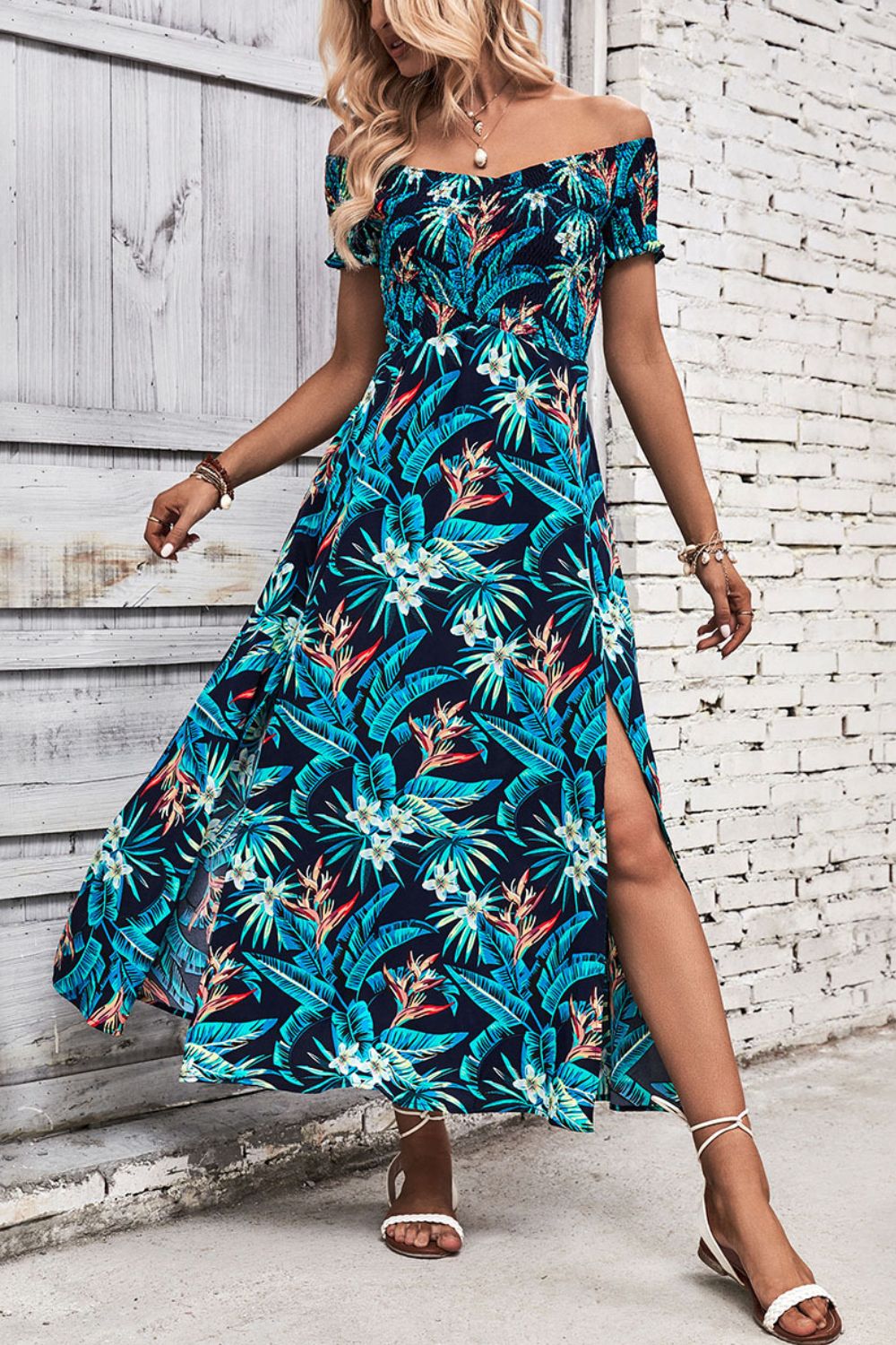 Floral Off-Shoulder Vacation Midi Dress