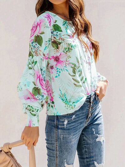 Floral Lantern Sleeve Summer Blouse