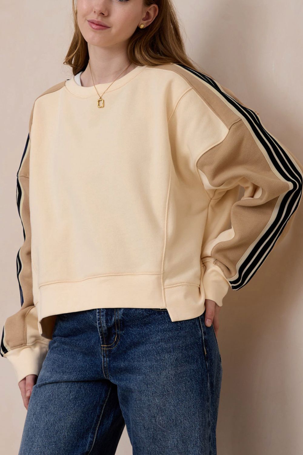 Beige Long Sleeve Sweatshirt