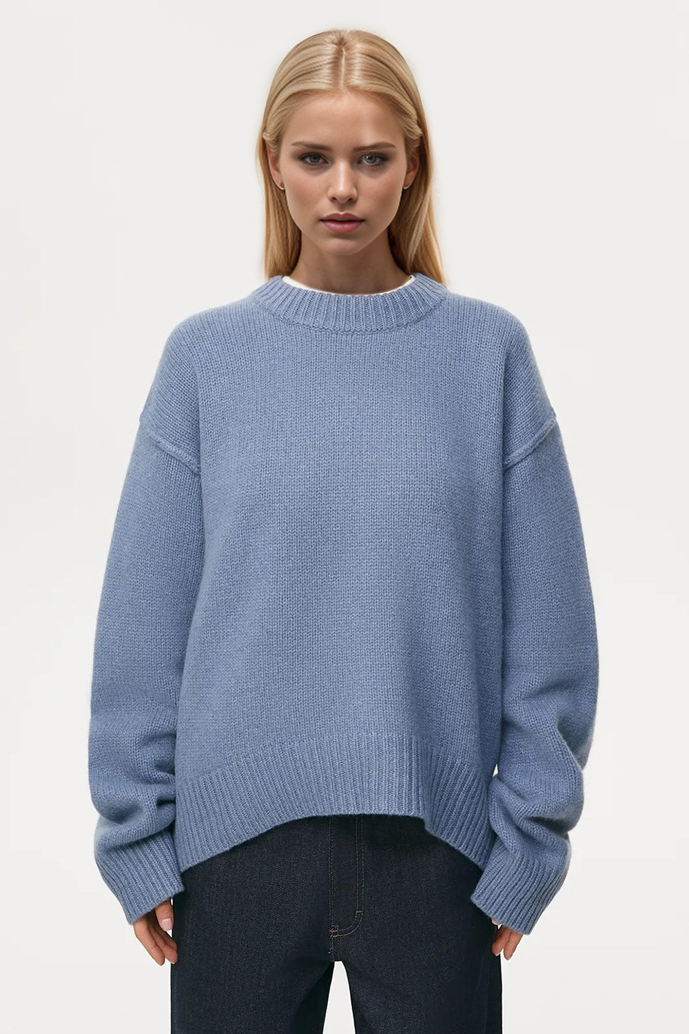 Round Neck Dropped Shoulder Sweater