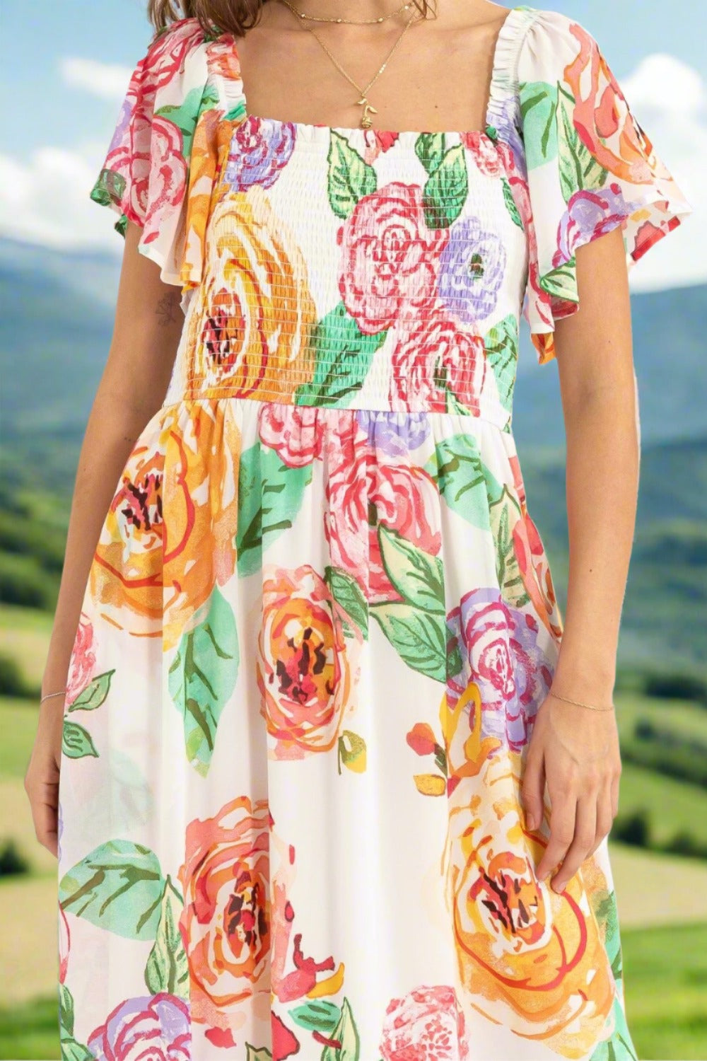 Flutter Sleeve Floral Women's Resort Dress