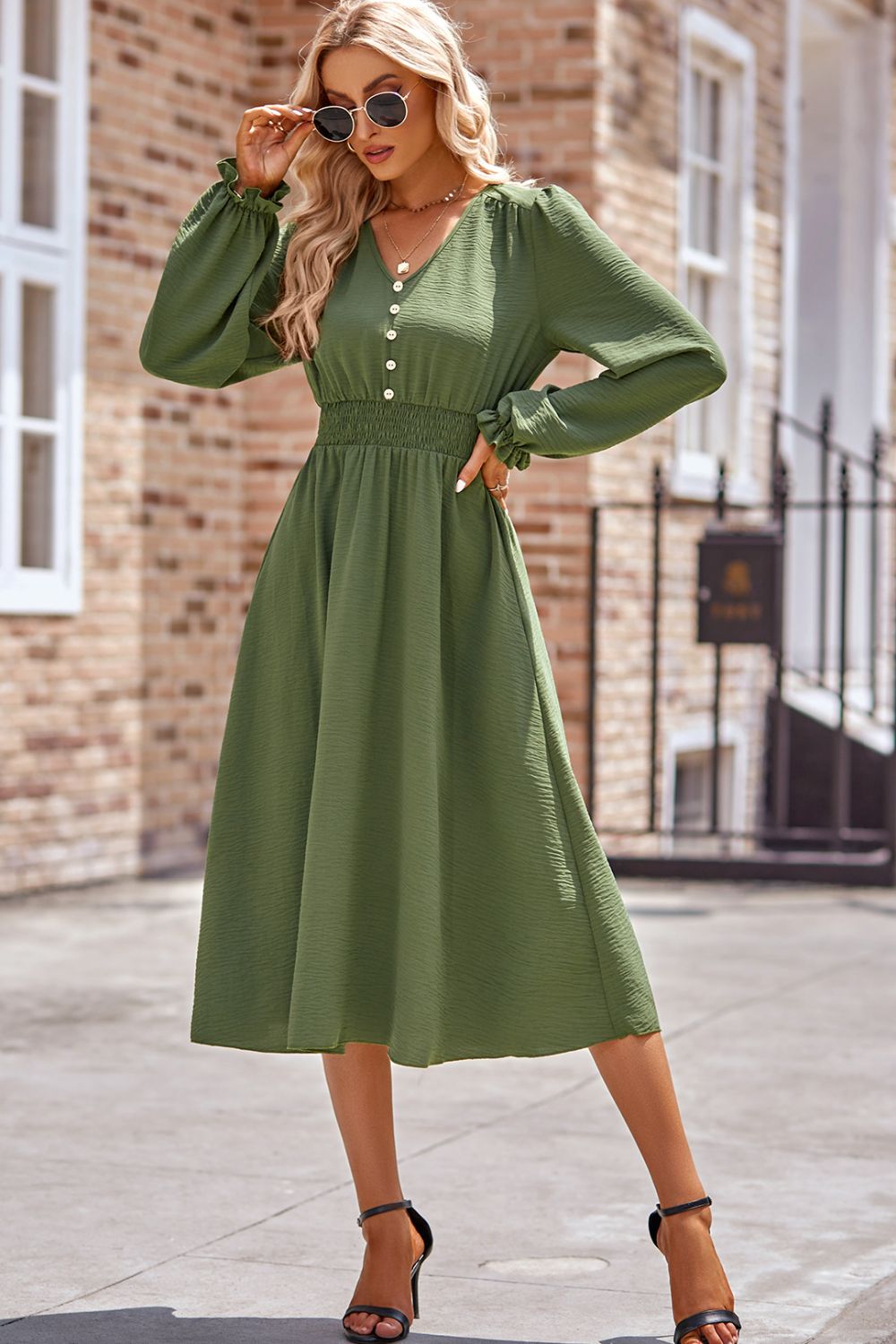 Flounce Sleeve Midi Work Dress