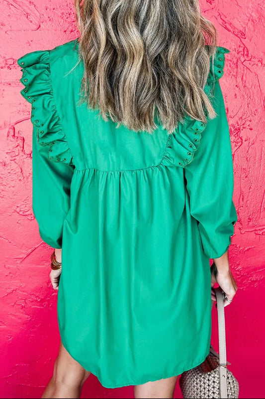 Embroidered Green Short Resort Dress