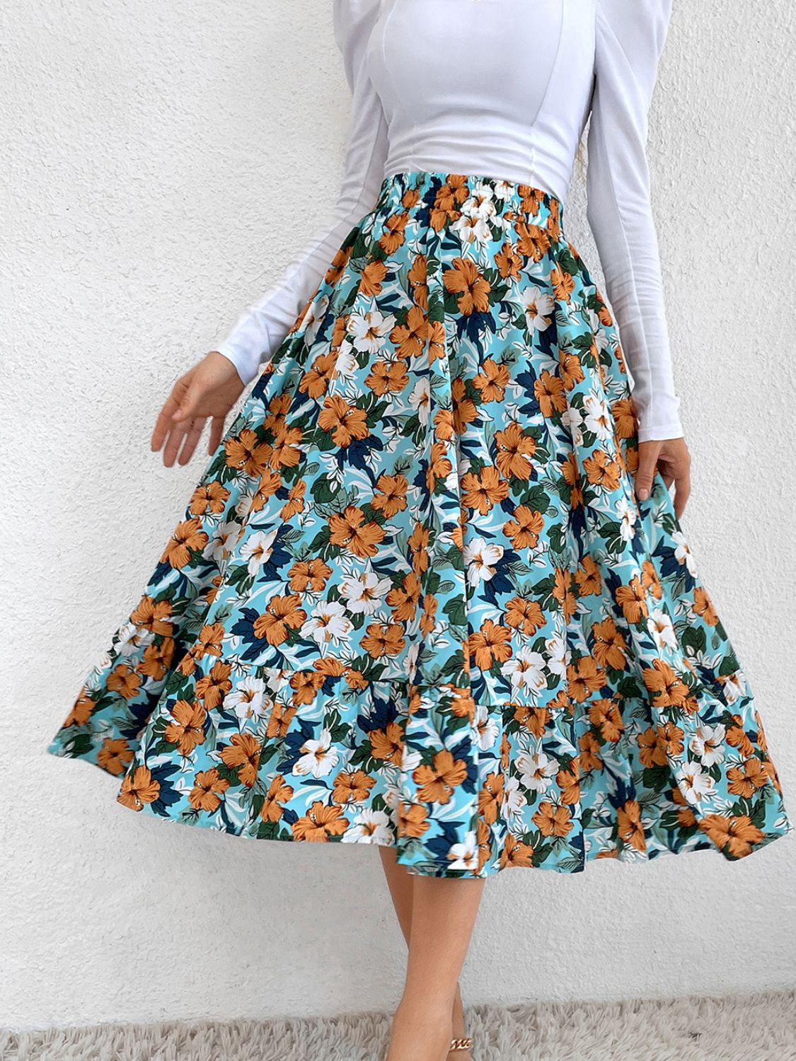 Printed Elastic Waist Leopard Skirt