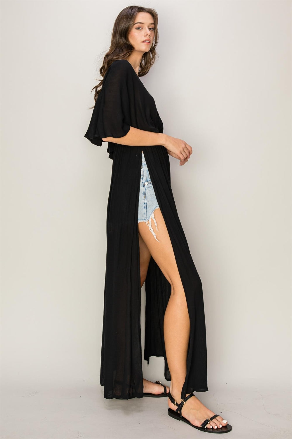 Black Tie Back Maxi Split Cover Up Dress