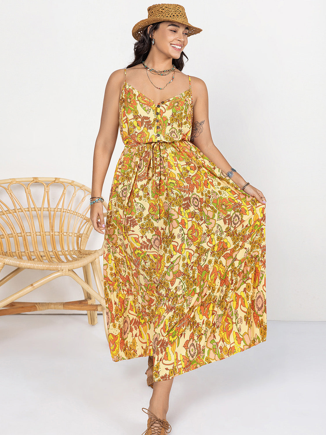 Plus Size V-Neck Maxi Cami Dress