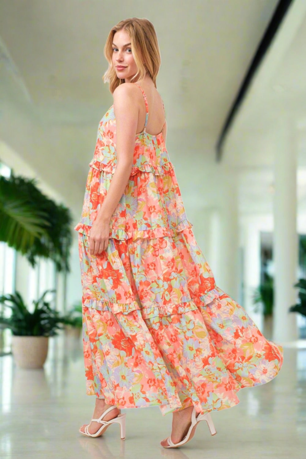 Floral Ruffled Tiered Maxi Summer Cami Dress