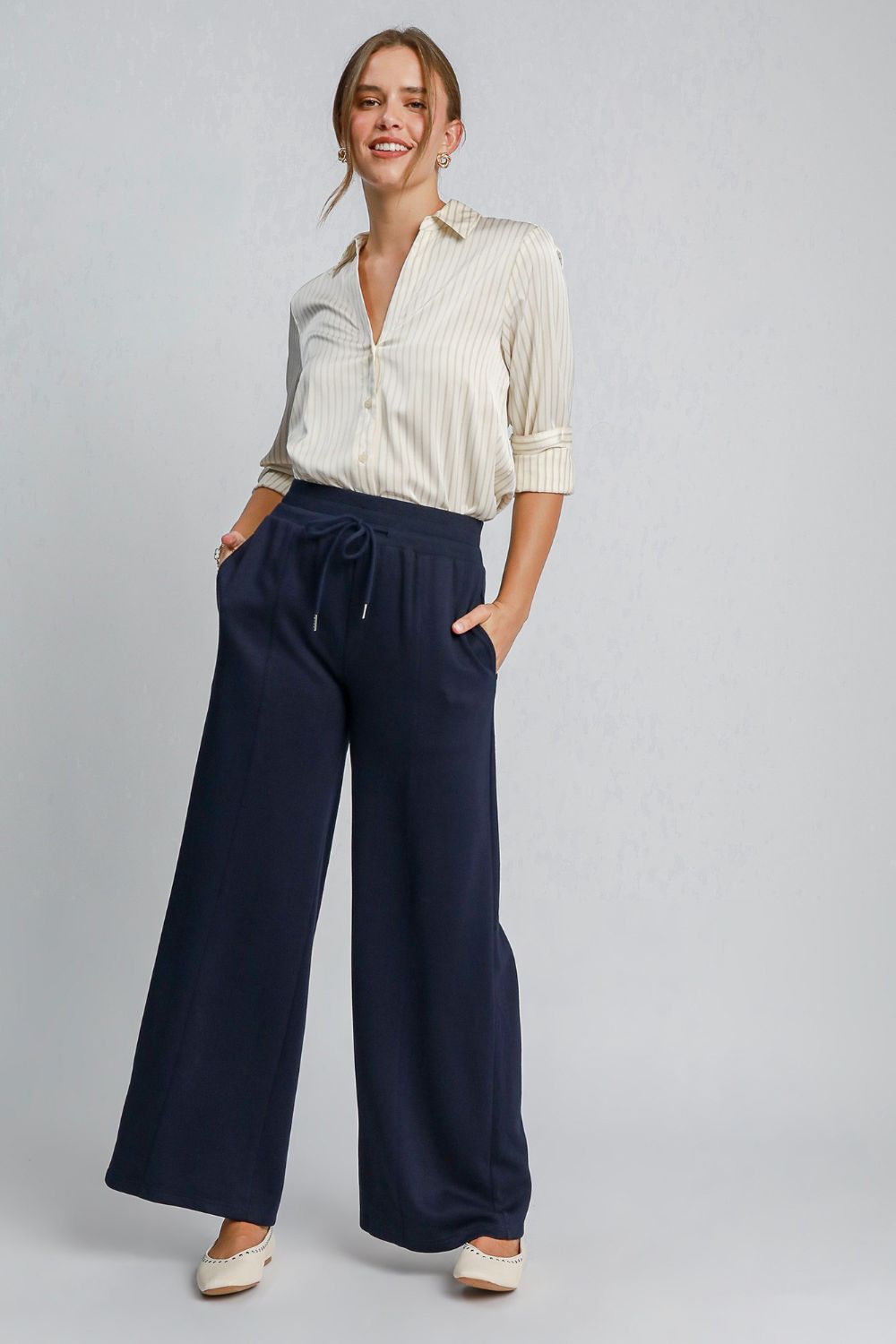 Drawstring Wide Leg Resort Pants with Pockets