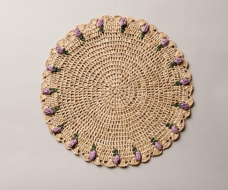 Tulip Floral Placemat – Hand-Crocheted Raffia – Handmade by Artisans in Madagascar