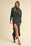 Black Backless Ruffle Hem Maxi Resort Dress