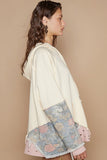 Floral Patchwork Distressed Drawstring Hoodie