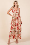 Layered Floral Sweetheart Neck Summer Maxi Dress