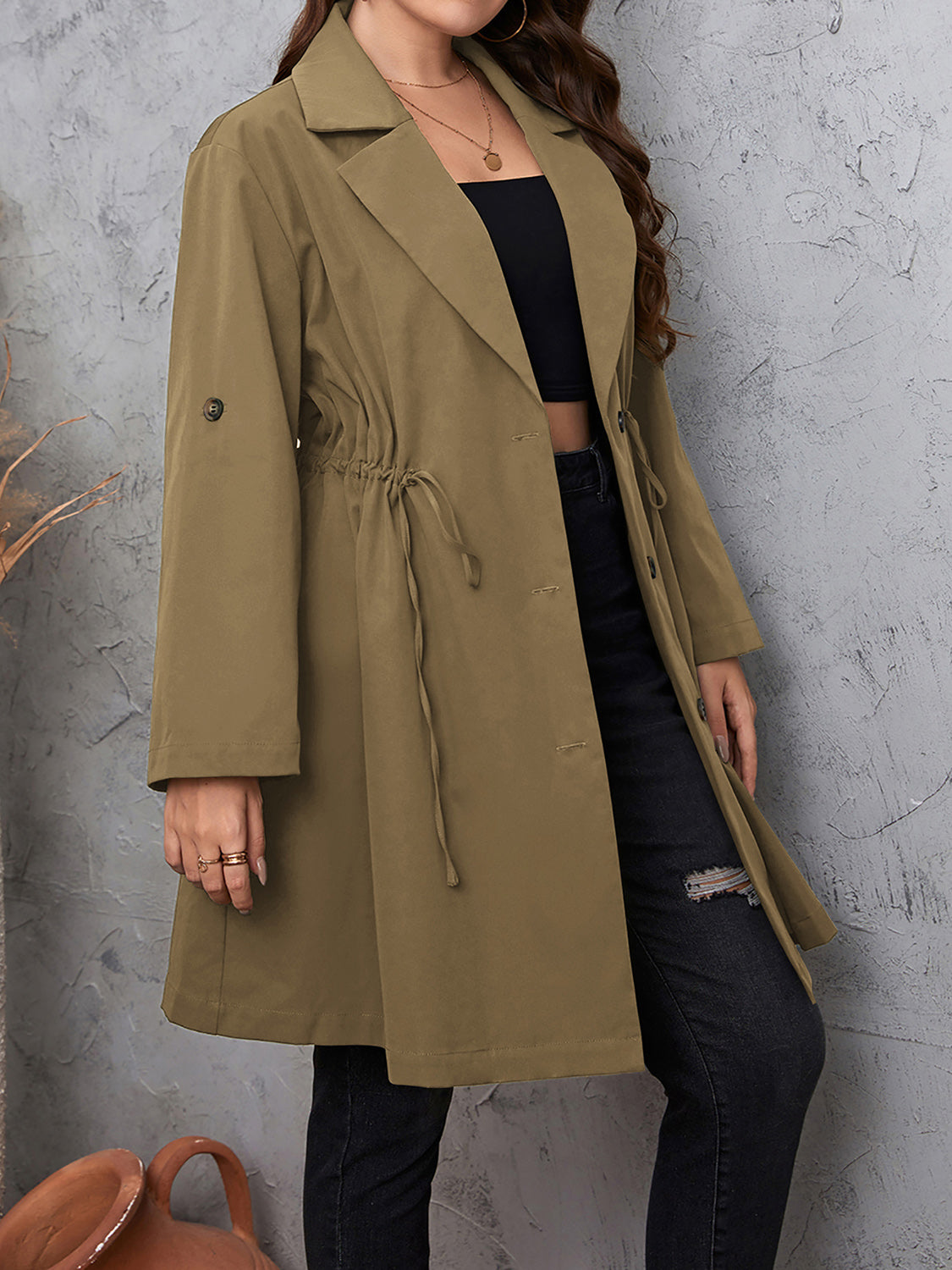 Plus Size Lapel Collar Trench Coat