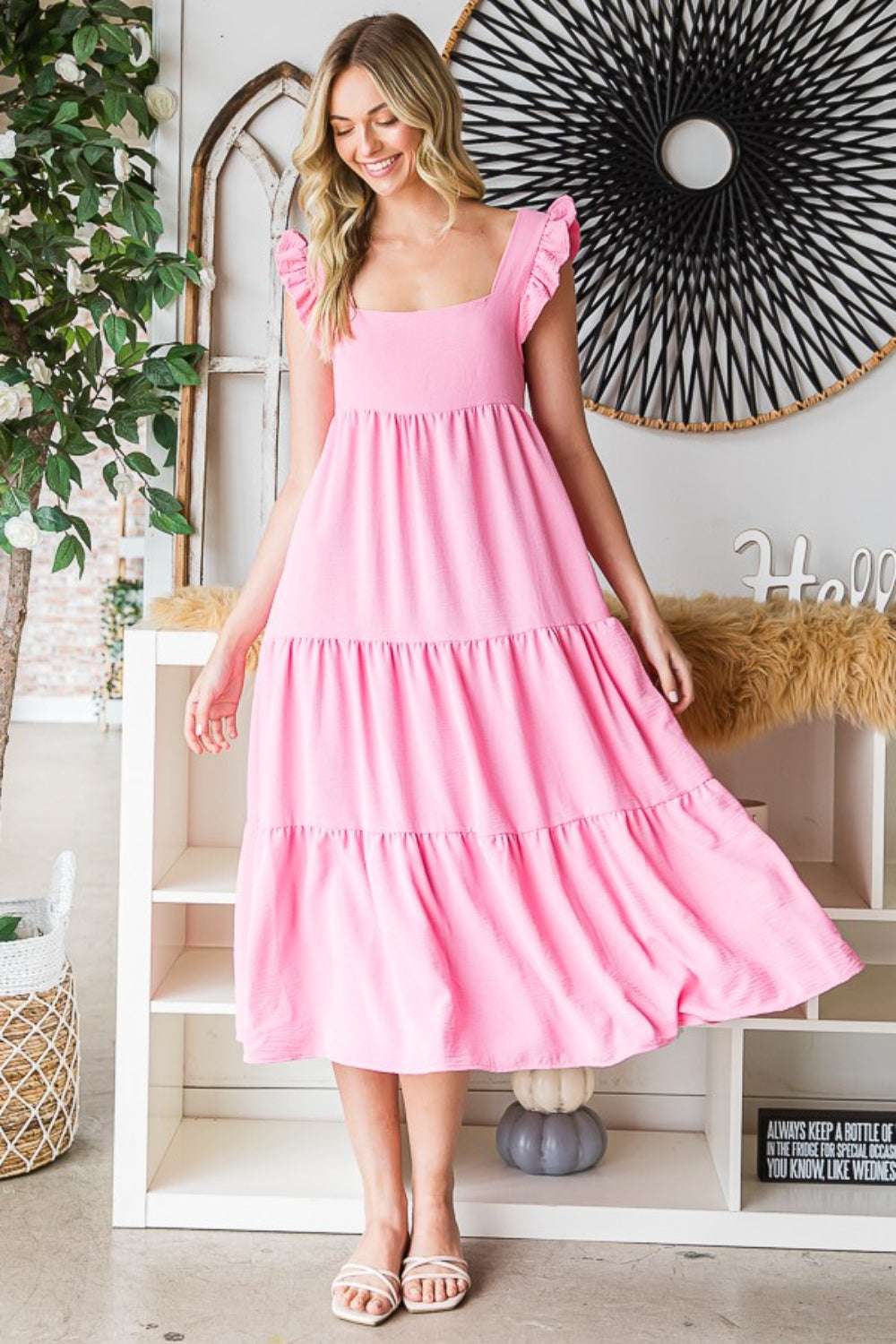 Ruffled Sleeveless Tiered Summer Midi Dress