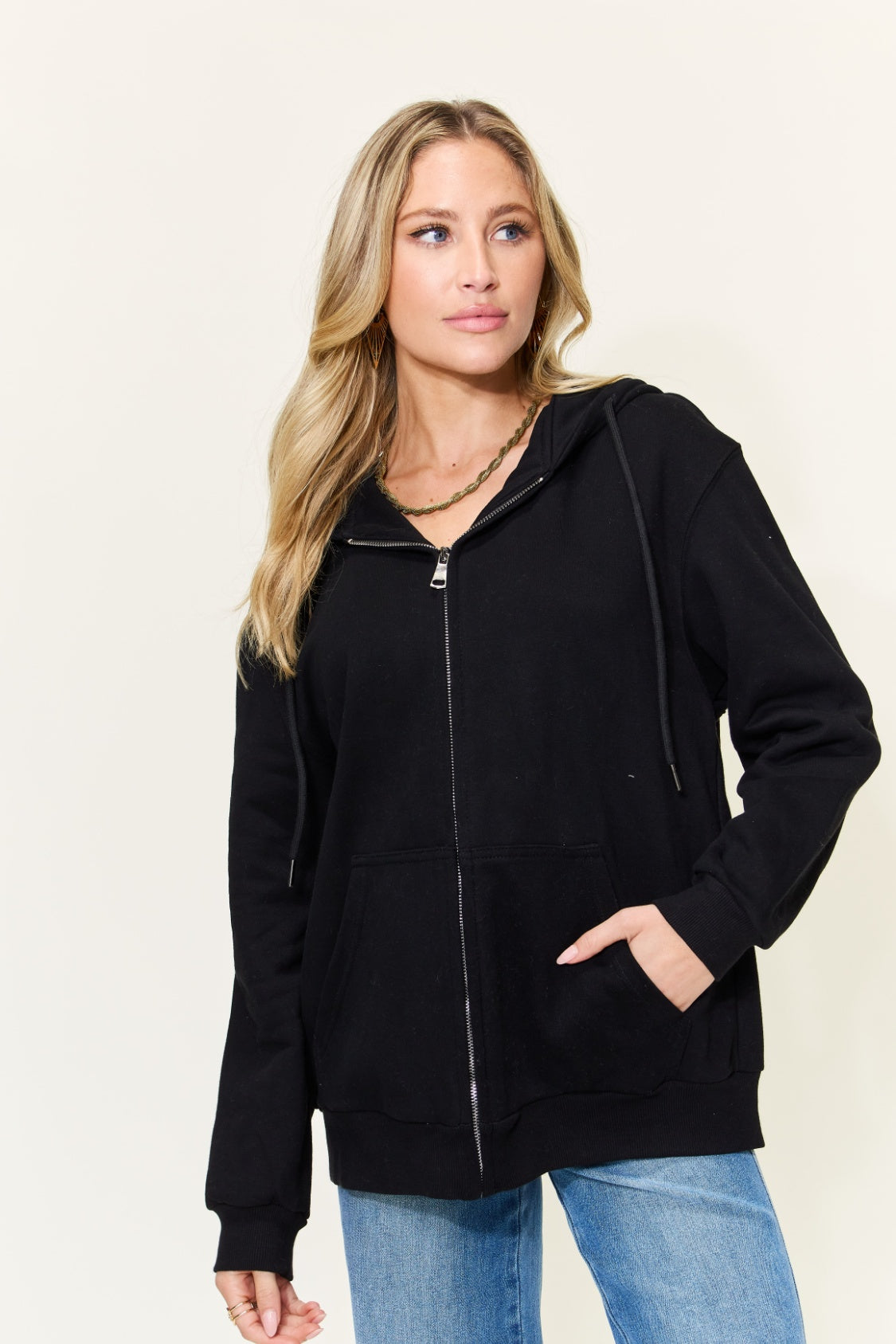 GOOD VIBES ONLY Zip-Up Hoodie with Pockets