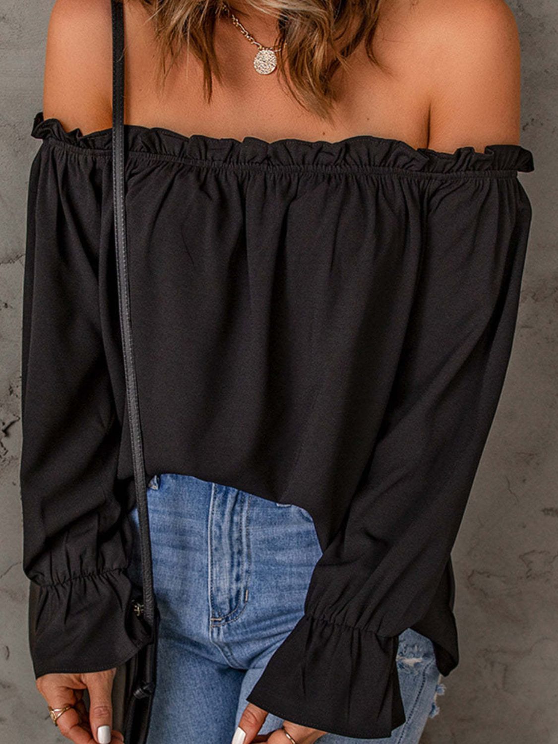 Off-Shoulder Flounce Sleeve Resort Blouse