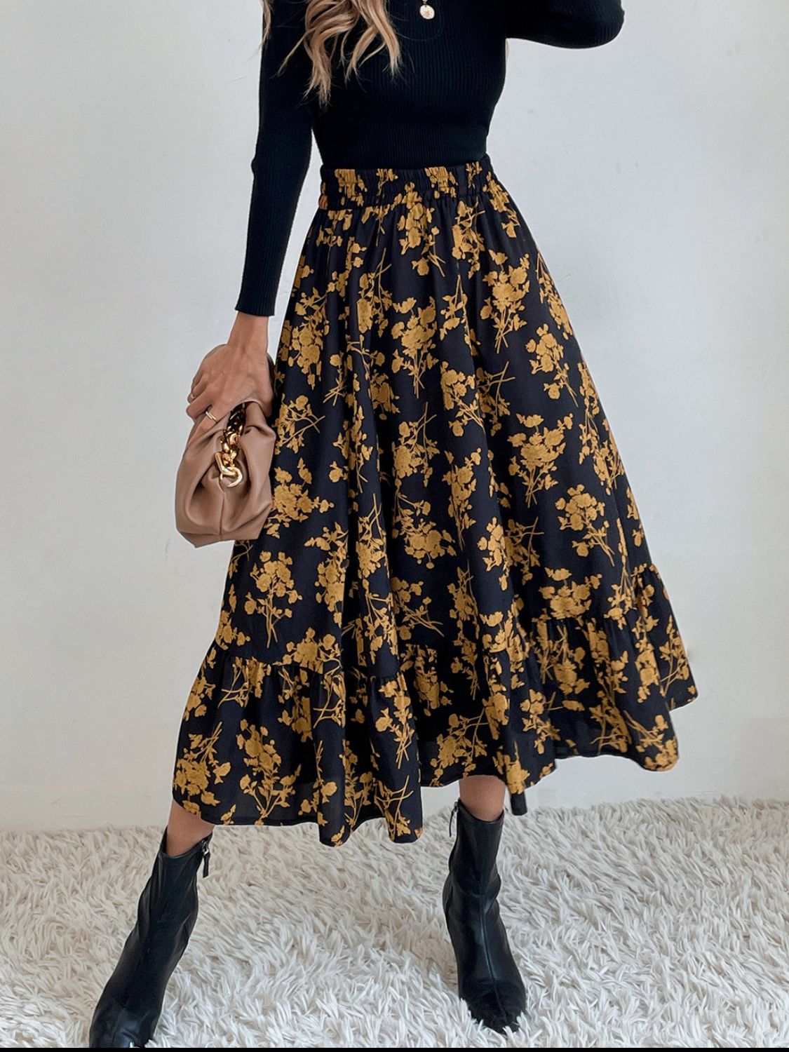 Printed Elastic Waist Leopard Skirt