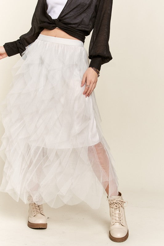 Ruffled Elastic Waist Skirt