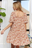 Floral Square Neck Puff Sleeve Summer Mini Dress