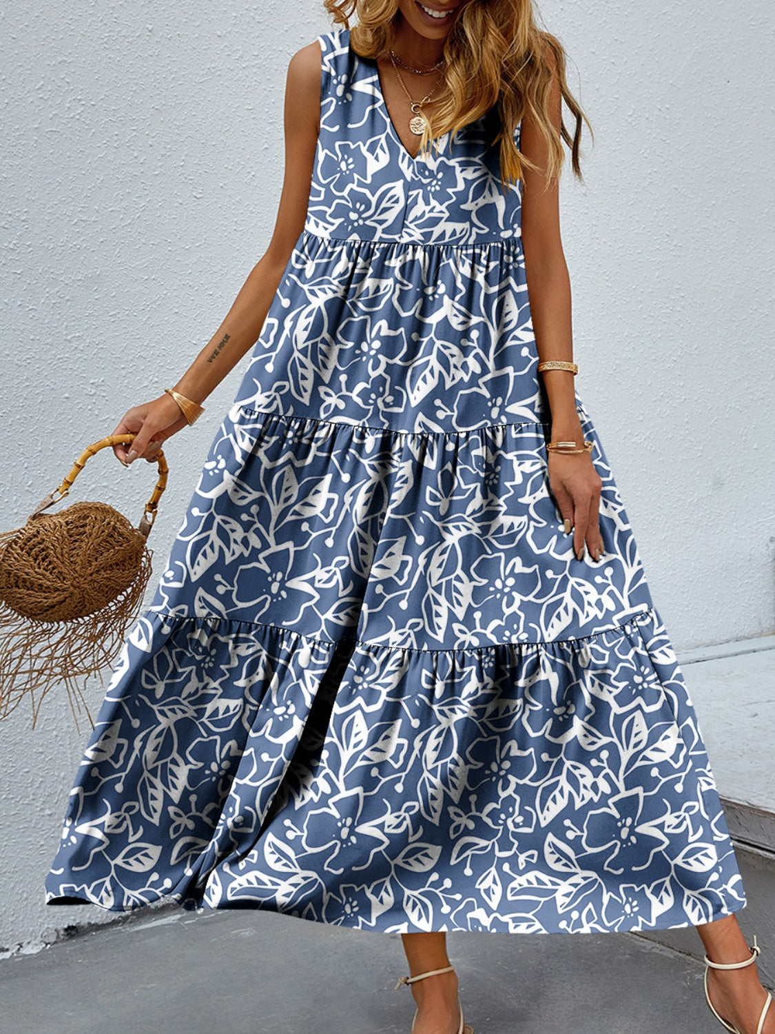 Bold Boho Tiered Summer Midi Dress