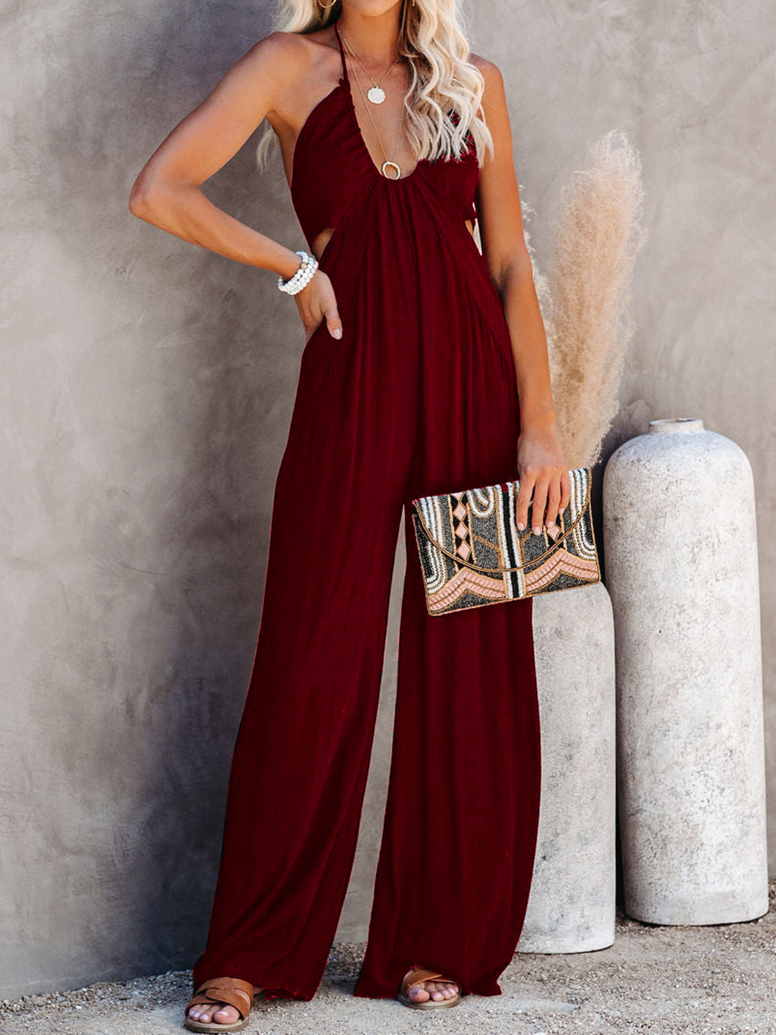 Halter Neck Wide Leg Summer Jumpsuit