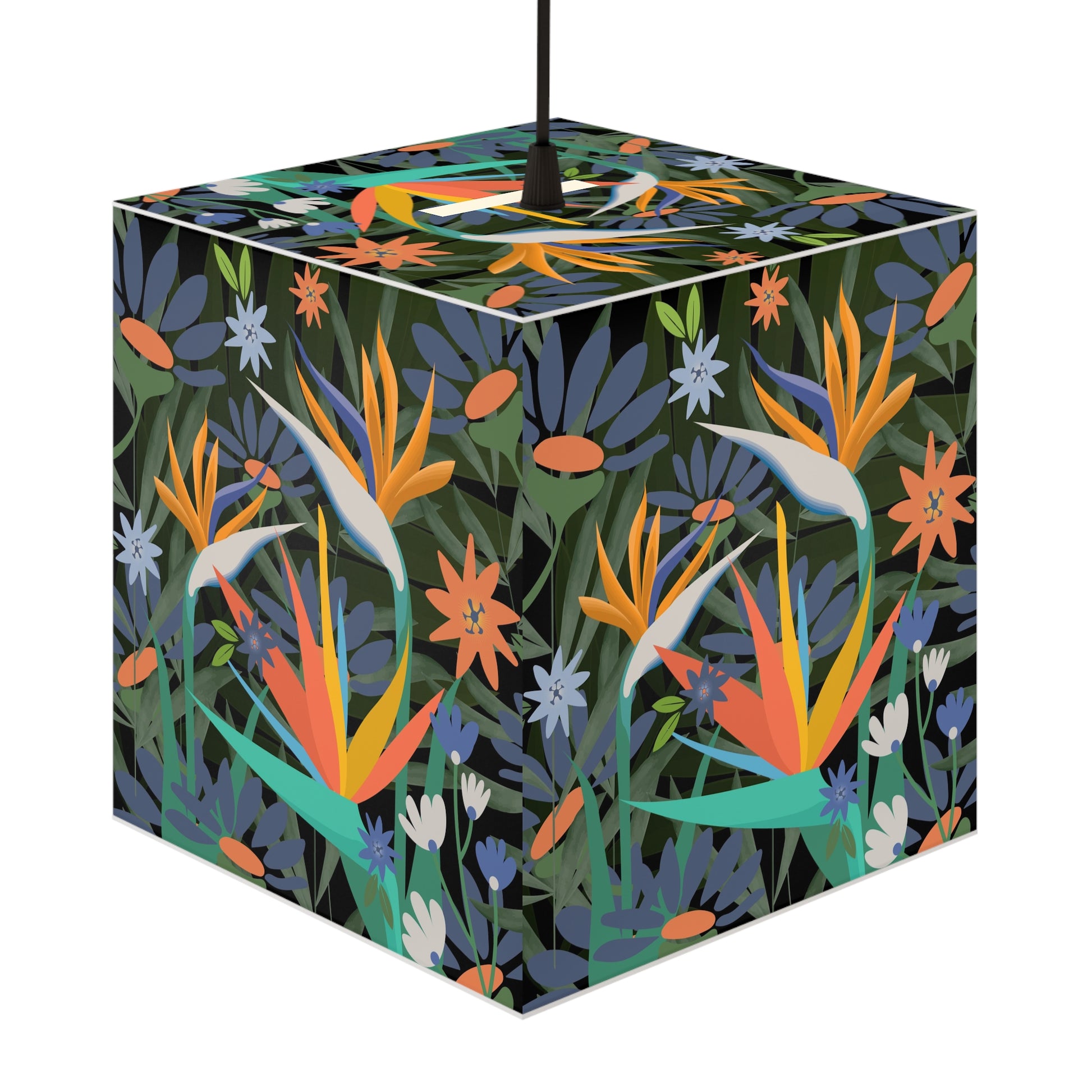 Bird of Paradise Light Cube Lamp, Tropical Floral Boho Lamp, Modern Lamp