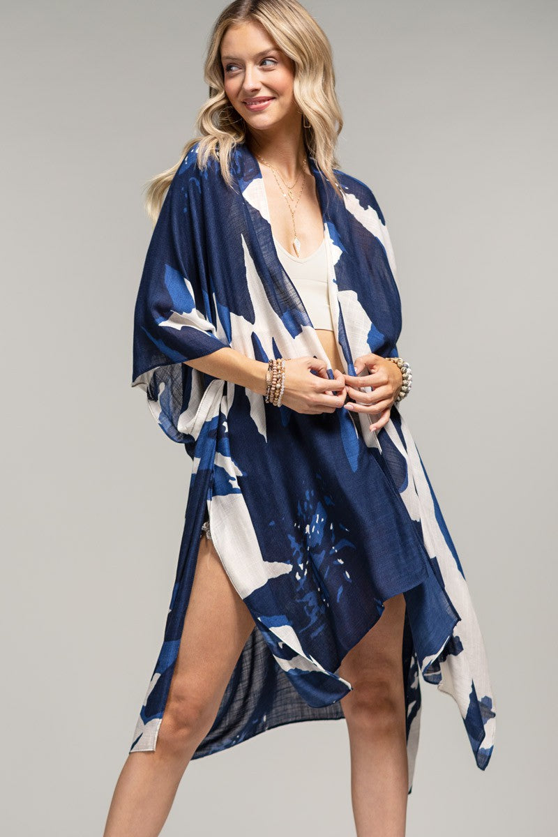 Ocean Bloom Kimono Wrap Navy Swim Cover