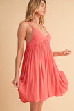 Coral Ruched Plunge Mini Summer Cami Dress