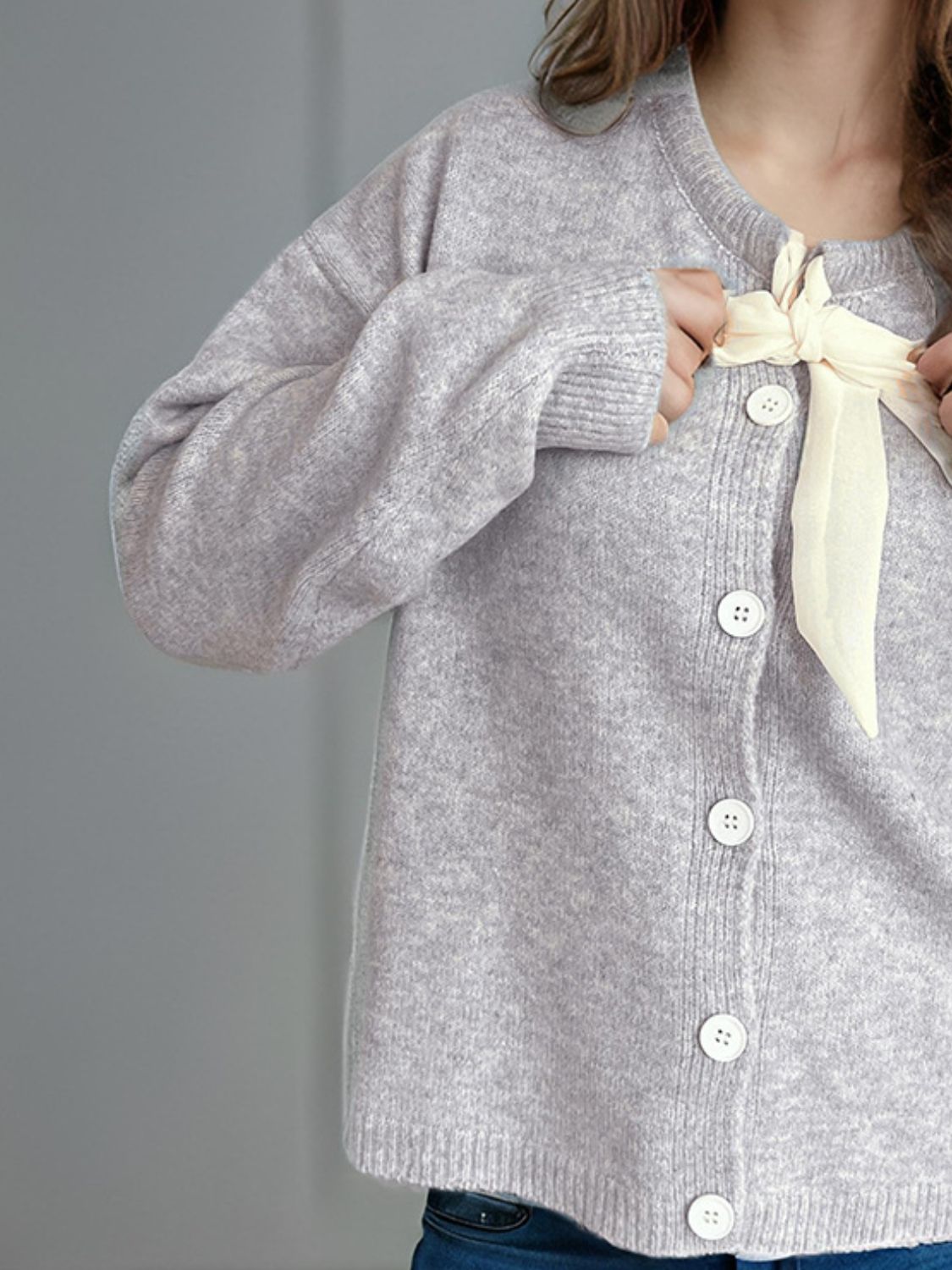 Cute Bow Tie Long Sleeve Cardigan