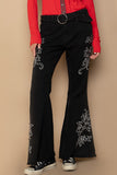 Raw Hem Embroidered Flare Pants