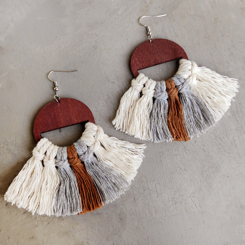 Copper, Wood Tassel Earrings