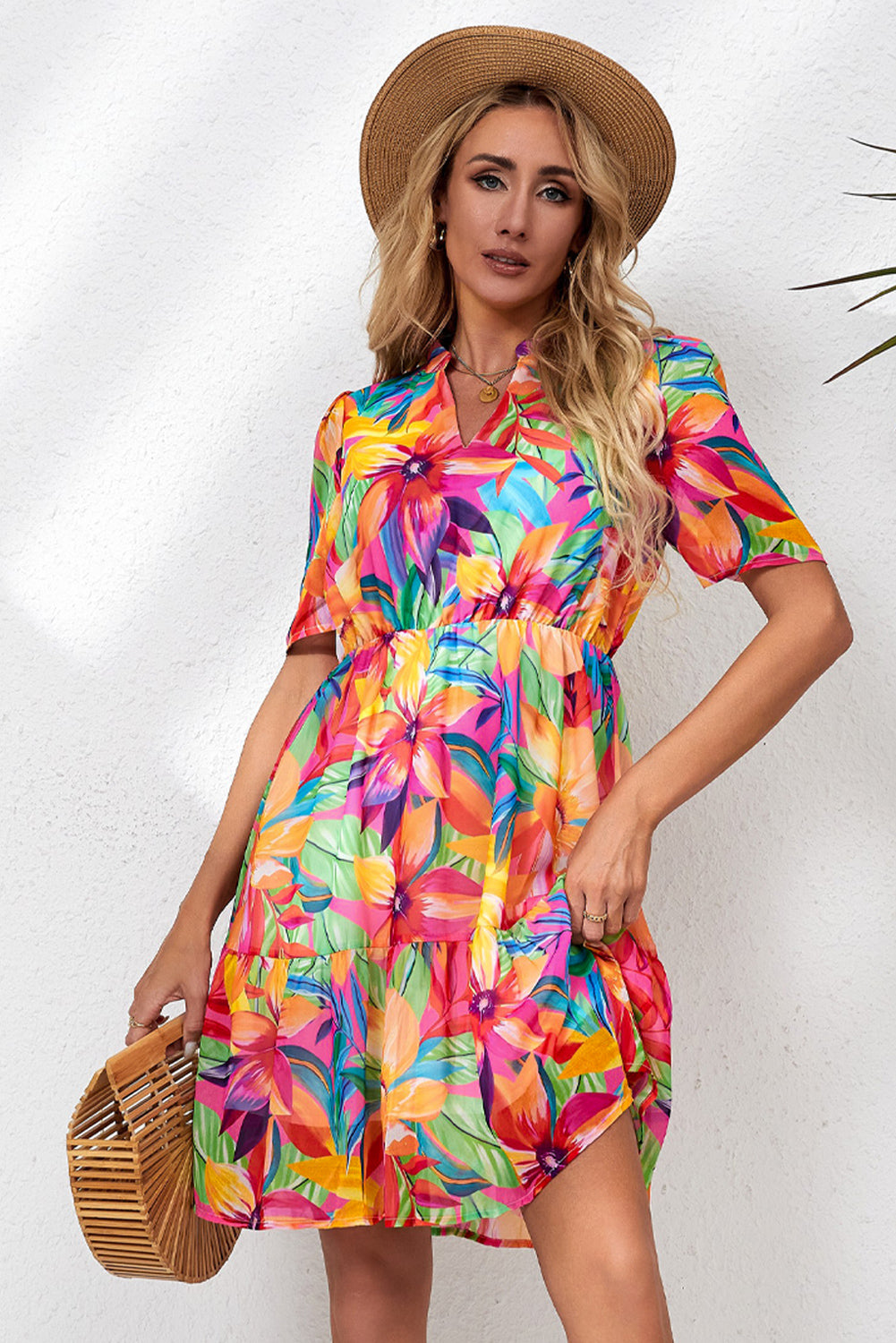 Floral Short Tropical Vacation Dress