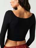 Scoop Neck Long Sleeve Cropped Active Yoga T-Shirt