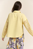 Button Down Yellow Lace Long Sleeve Waffle Shirt