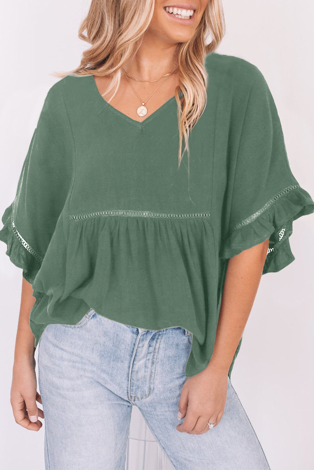 Boho Flounce Sleeve Babydoll Resort Blouse