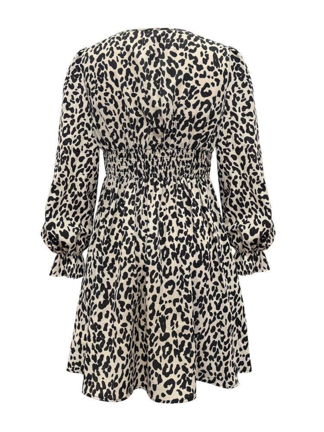 Leopard V-Neck Flounce Sleeve Resort Dress