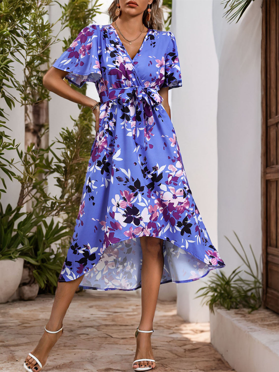 Blue Floral Vacation Midi Dress