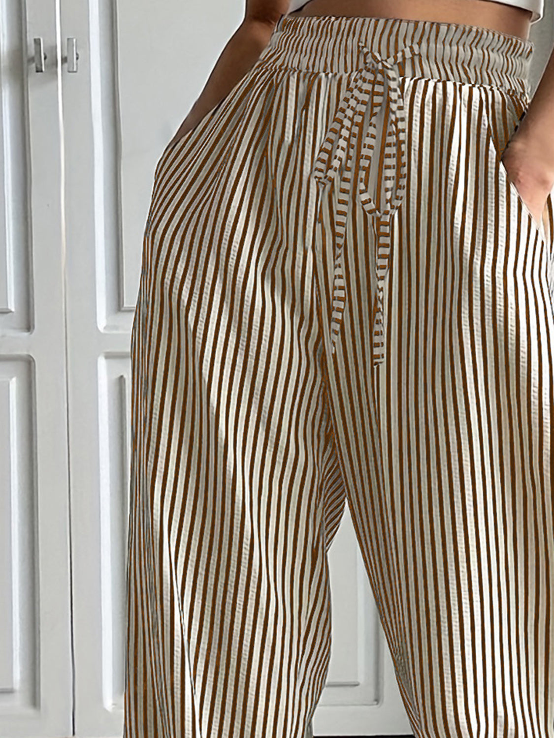 Drawstring Striped Elastic Waist Beach Pants