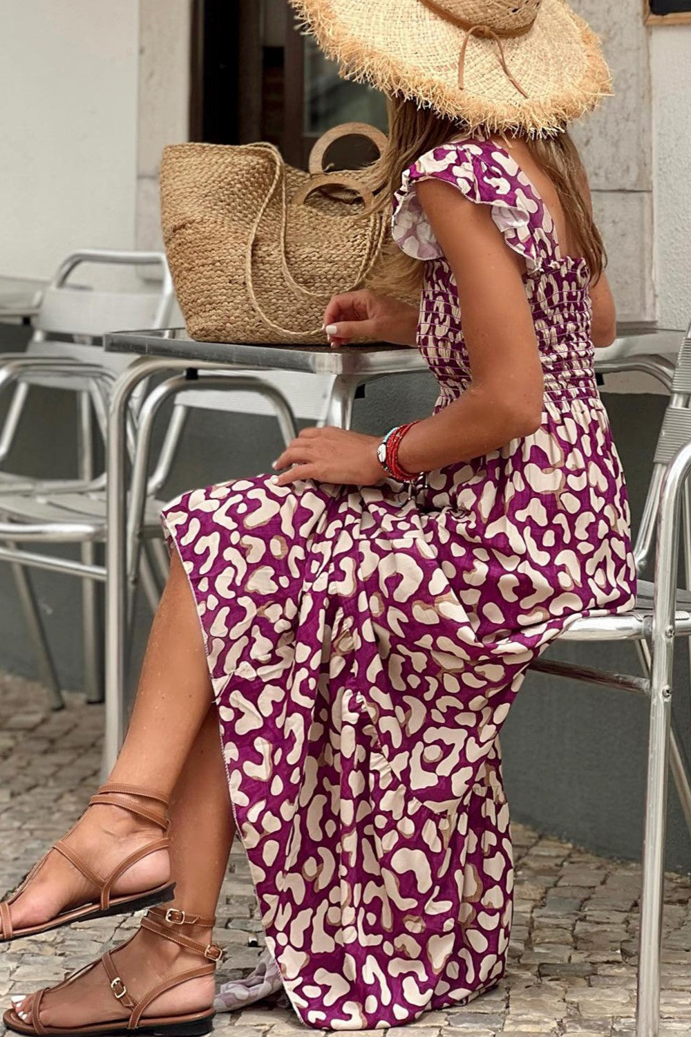 Ruffled Pink Wide Strap Maxi Dress