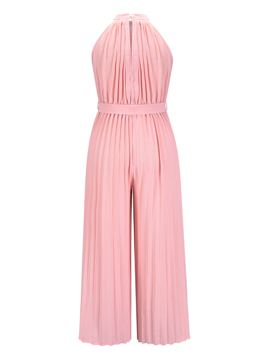 Tie Waist Pleated Sleeveless Resort Jumpsuit