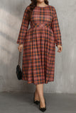 Plus Size Plaid Long Sleeve Midi Dress