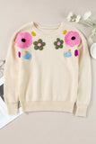 Plus Size Crochet Flower Long Sleeve Sweater