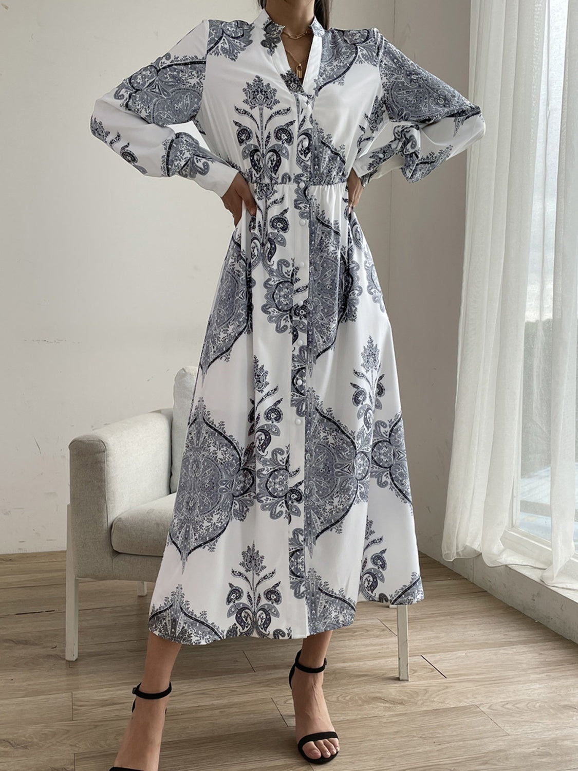 Classic Lantern Sleeve Midi Dress