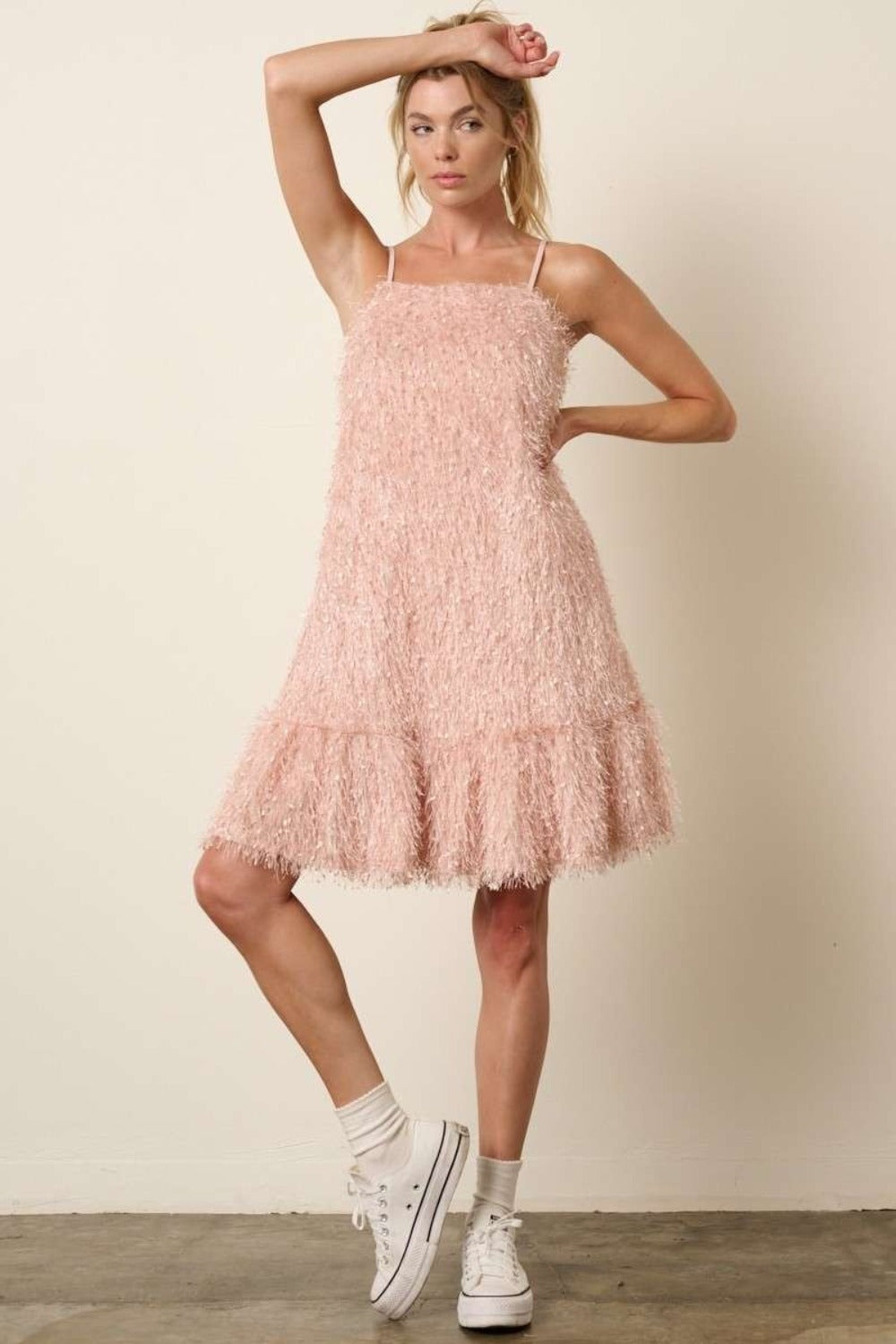 Feather Ruffle Hem Mini Cami Party Dress