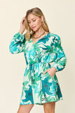 Full Size Floral Long Sleeve Romper with Pockets