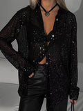 Sequin Button Up Long Sleeve Resort Shirt