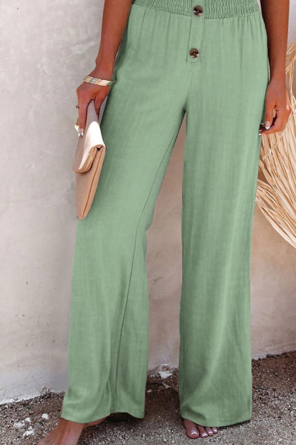 Full Size Decorative Button High Waist Resort Pants